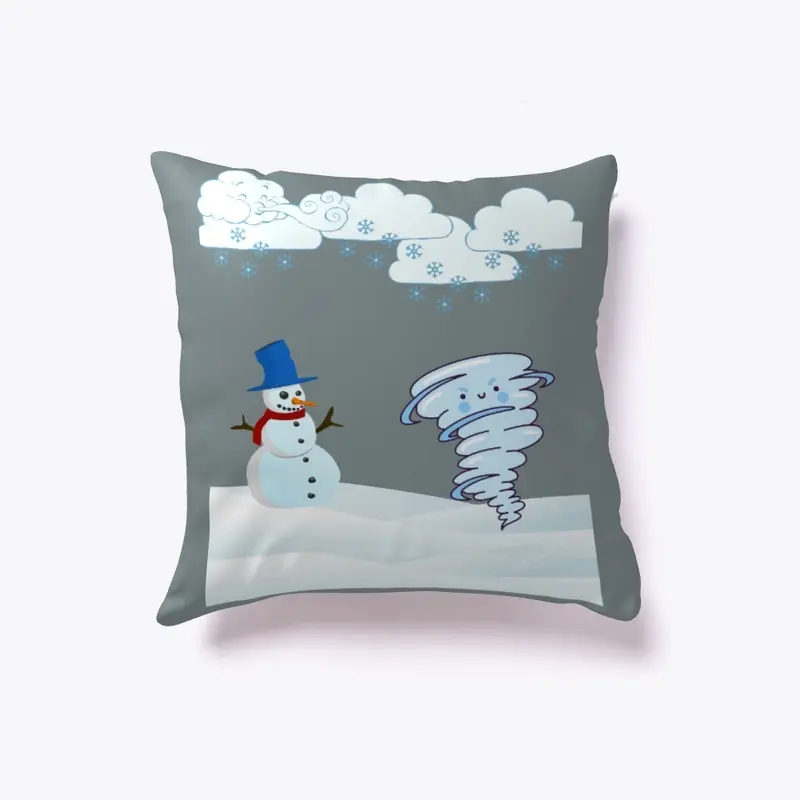 Cute winter snowman and wind