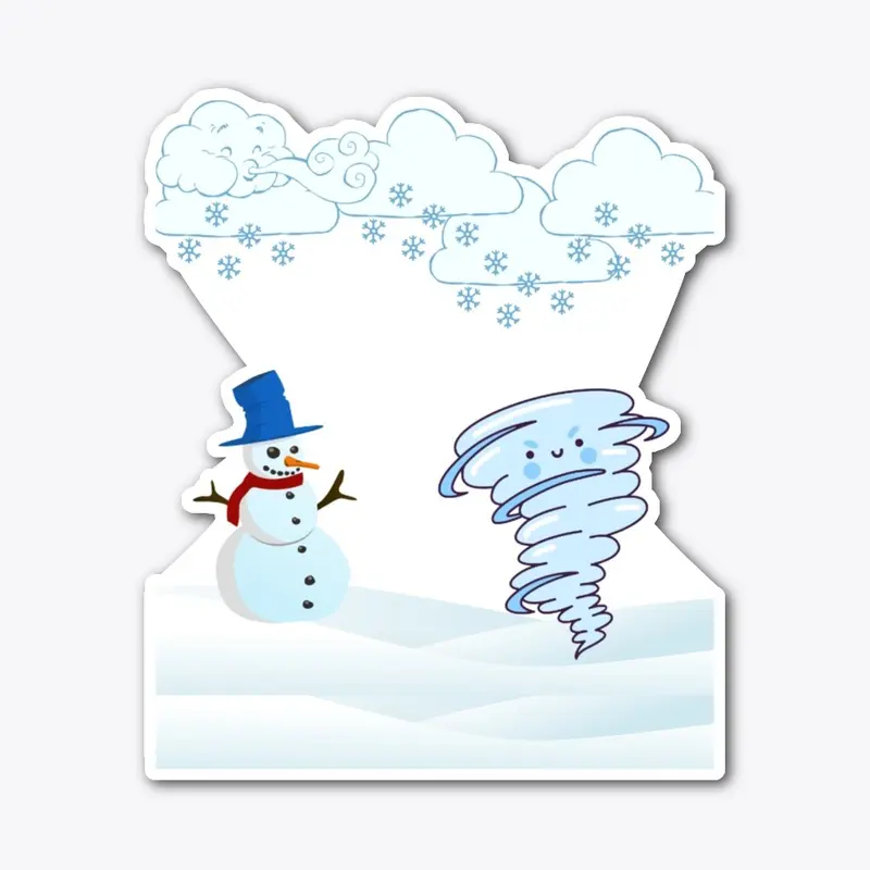 Cute winter snowman and wind