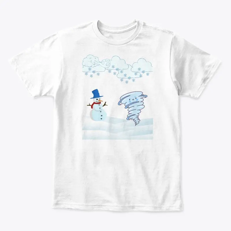 Cute winter snowman and wind